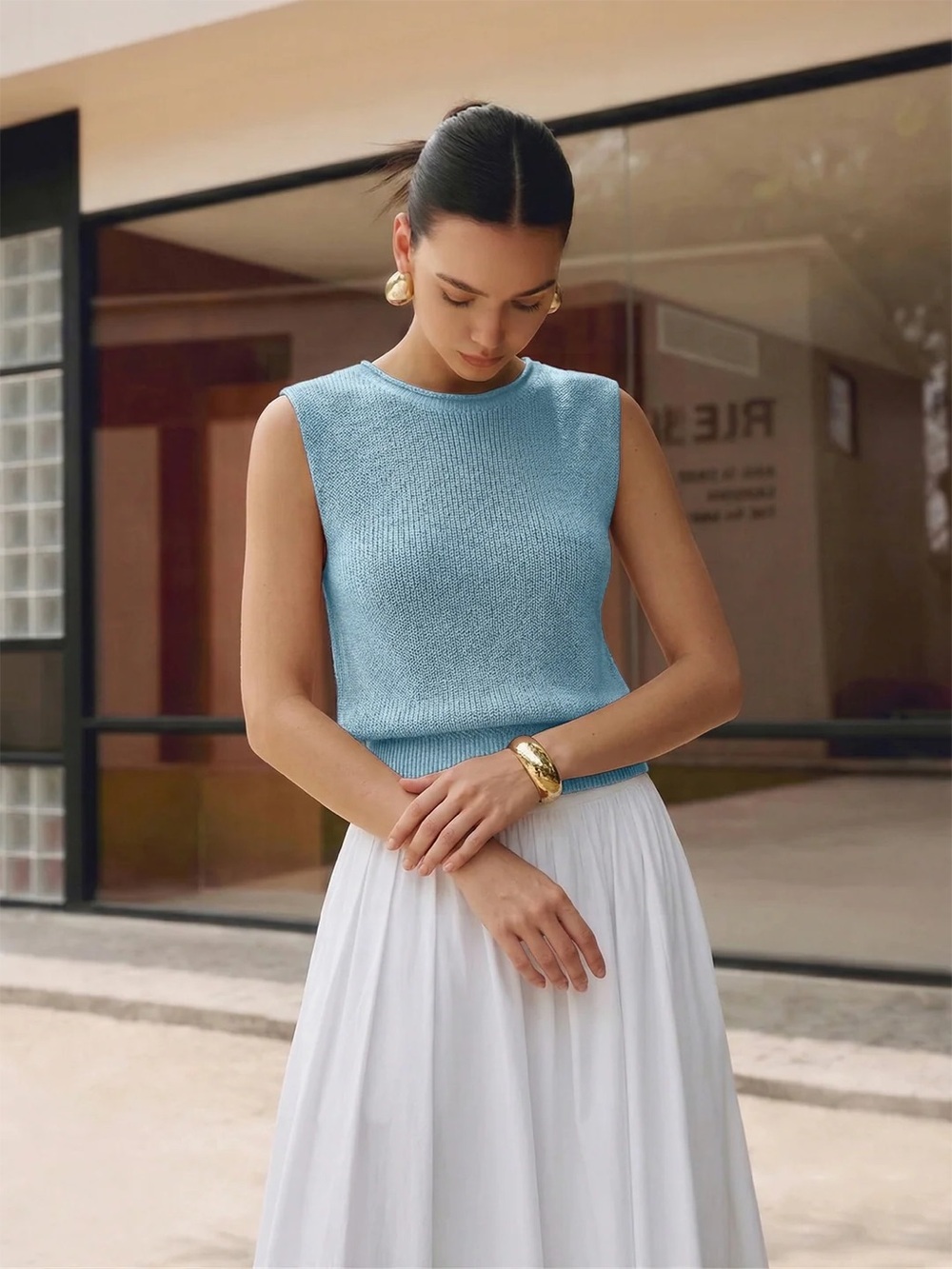 Bloused Waist Sleeveless Knit Top - Picture 1 of 3